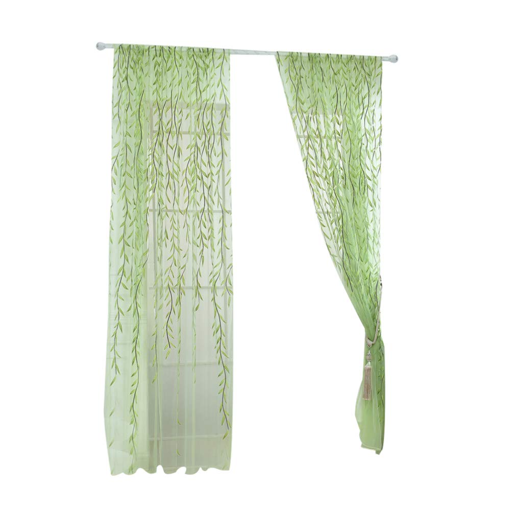 Willow Window Curtain Voile Tulle Room Salix Leaf Sheer Gauze Panel Drapes for Bedroom, Living Room, Balcony (1pcs, 100 x 200cm)