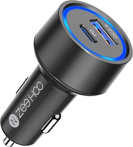 ZeeHoo - Cargador de coche, adaptador USB C QC 3.0 y PD de doble puerto de 45 W, carga rápida para Apple iPhone 14 13 12 11 Pro Max Mini, Samsung
