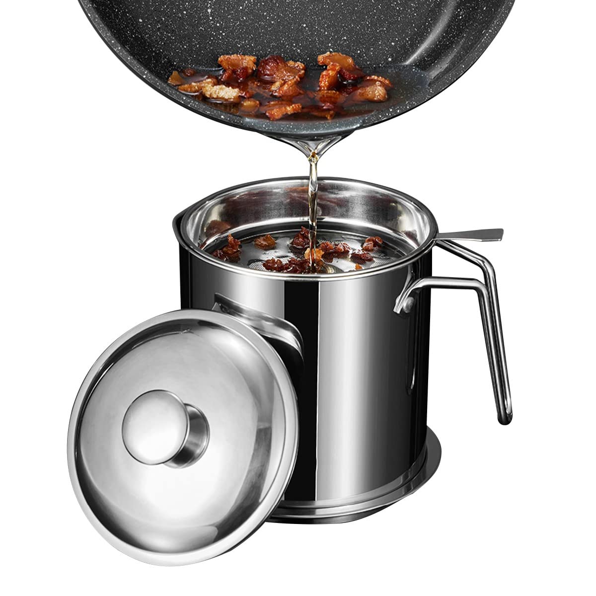 LEIYTFE Recipiente para Grasa De Tocino para Grasa, Aceite De Fritura Caliente, Filtro De Aceite De Acero Inoxidable con Colador De Malla Fina Y Tapa Antipolvo, Contenedor Aceite Cocina (Size : 1.3L)