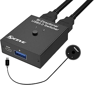 USB 3.0 Switch Selector, 2 in 1 Out / 1 in 2 Out Bidirectional USB Switcher for 2 Computers Share 1 USB Devices, Mouse, Keyboard, Scanner, Printer