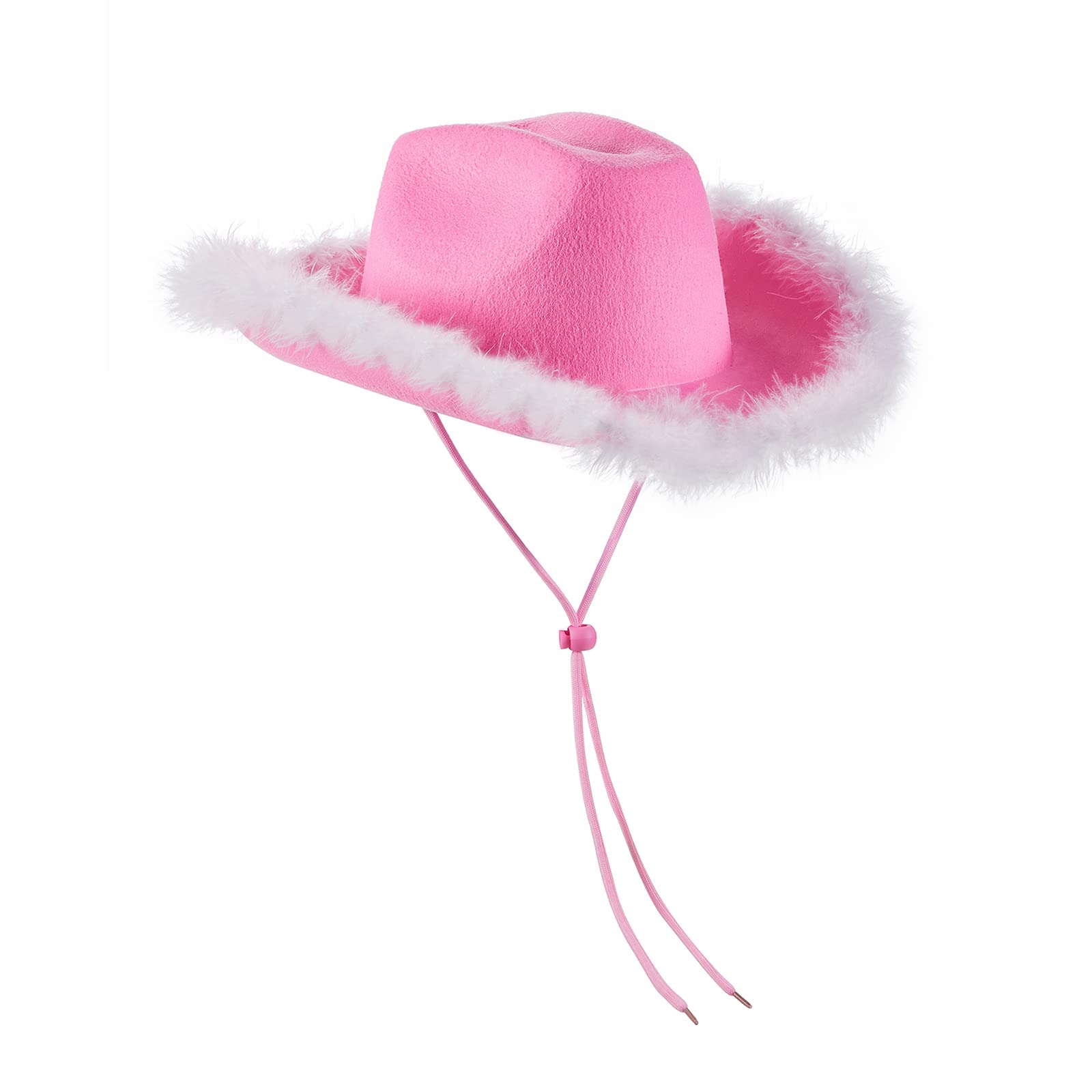 Yoisdtxc Cowboy Hat for Women, Pink Cowboy Hat with Fluffy Feather Brim, Cowgirl Fancy Dress Hats for Halloween, Carnival, Role Play, Cosplay, Birthday Party Accessory(Pink-4)