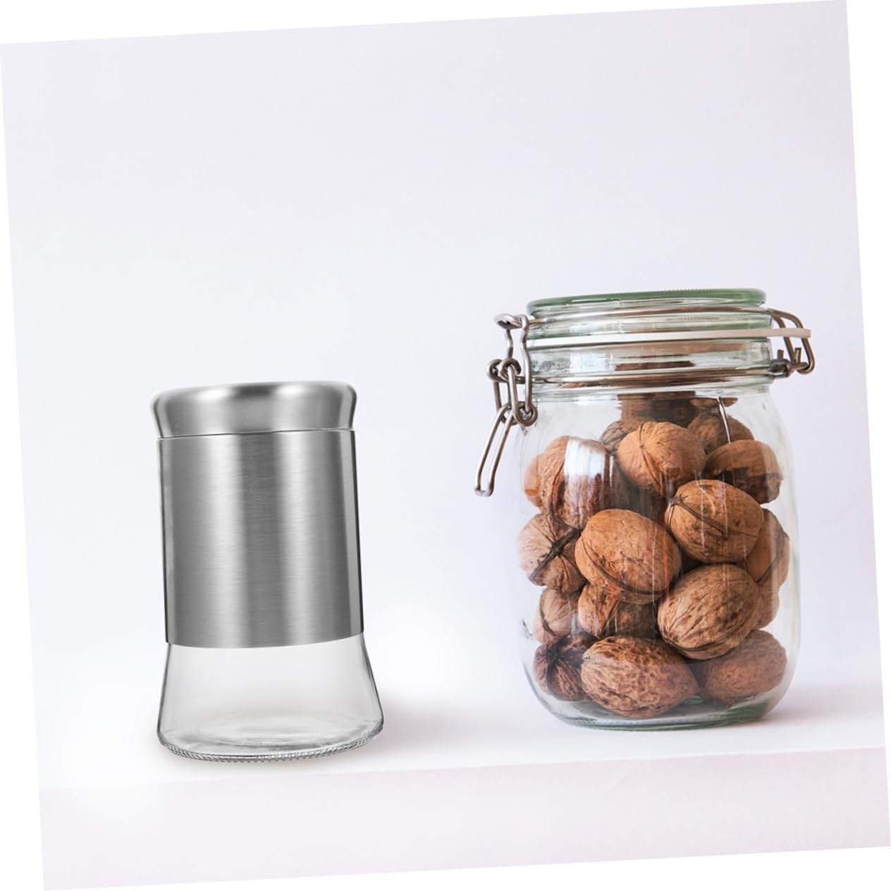 Hemobllo Contenitore Ermetico 1500ml in Acciaio Inox e Vetro per Caffè | Tè, Finitura Argento, Uso Cucina e Tavolo, Design Delicato, Buona Tenuta