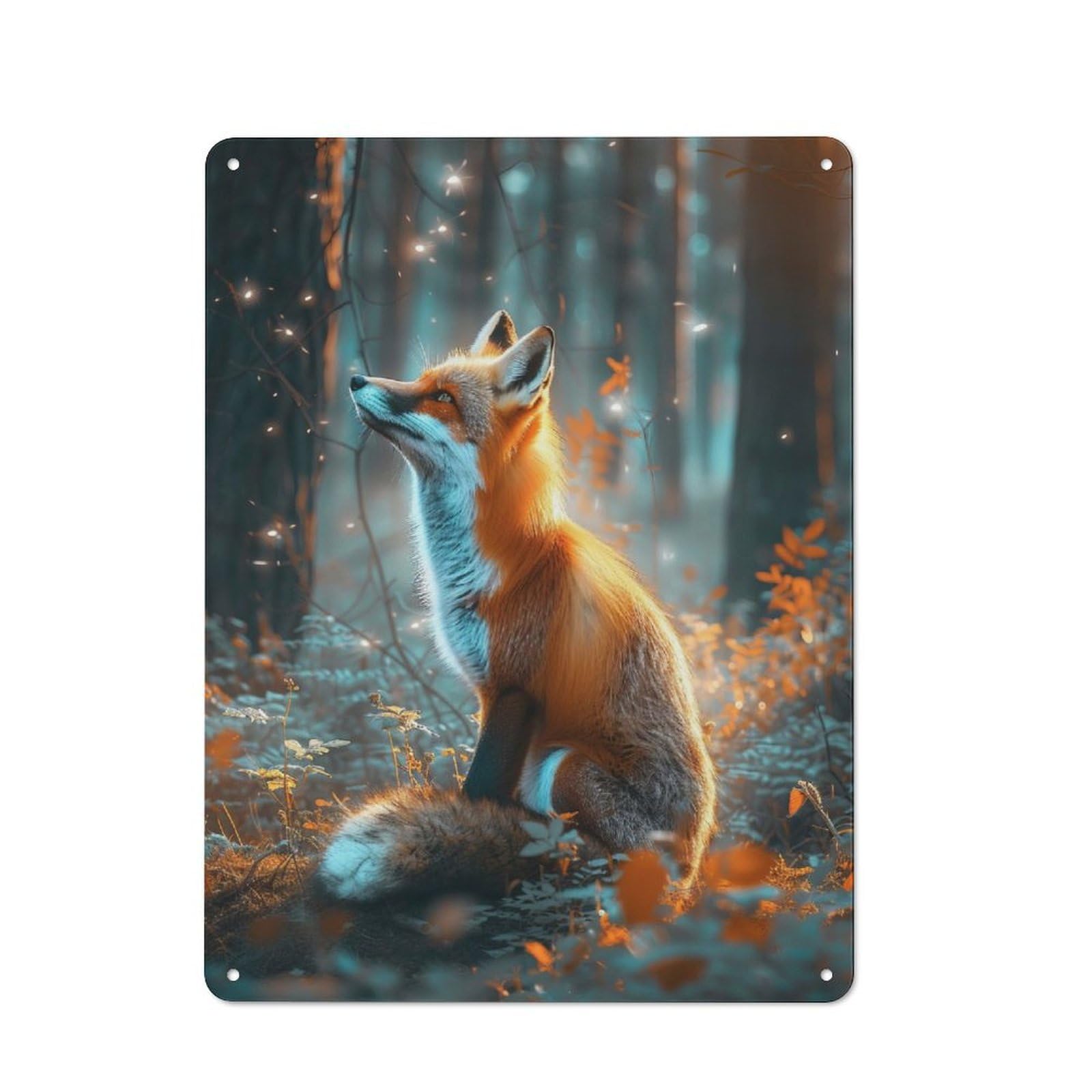 Junmoney Fox In Enchanted Forest Tin Sign 40X30cm For Garage Wall, Retro-Style Wall Decor, For Vintage Wall Decor Fans, For Metal Sign Collectors