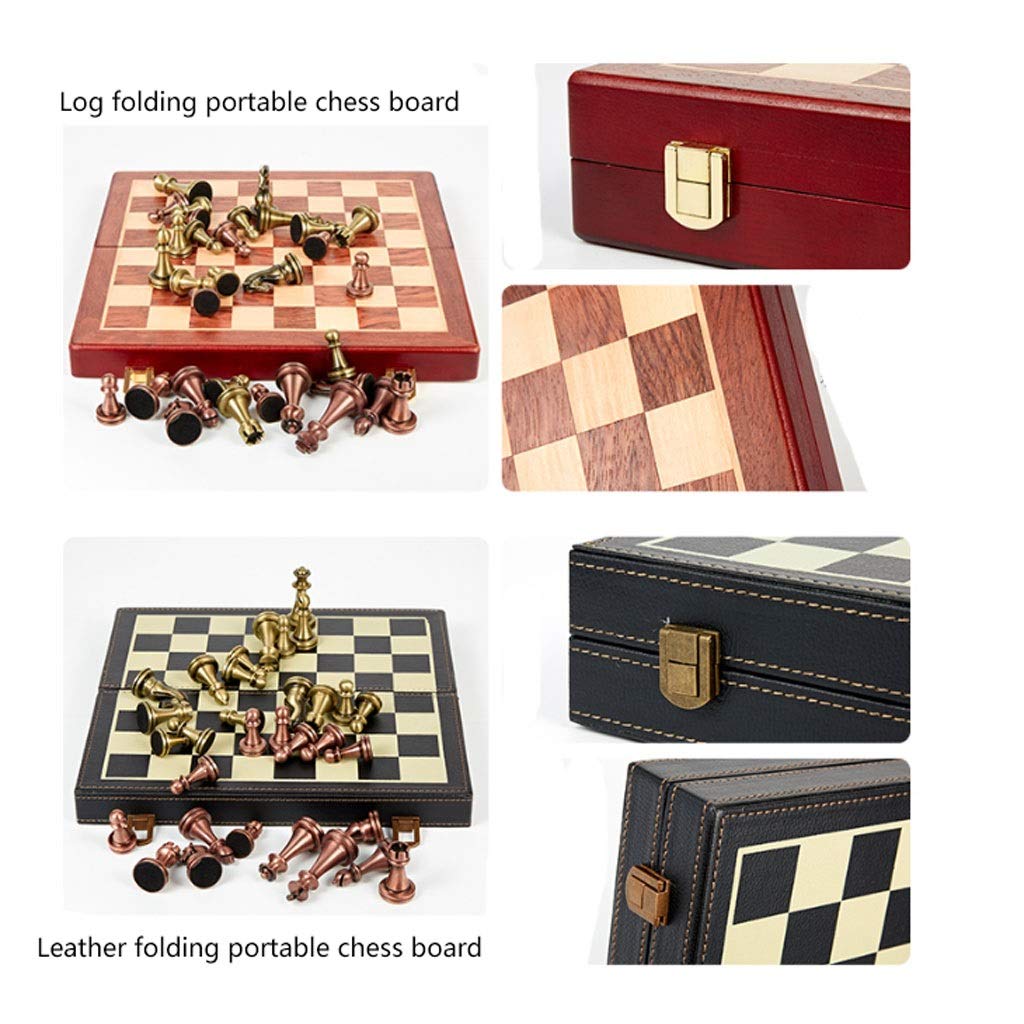 MYBA Schachspiel Schach Holz/Leder Schachspiel mit Schachfiguren, Klappspielbrett mit Aufbewahrung, Schach für Reisespiele Spielzeug Geschenk Geschenk (Color : B)