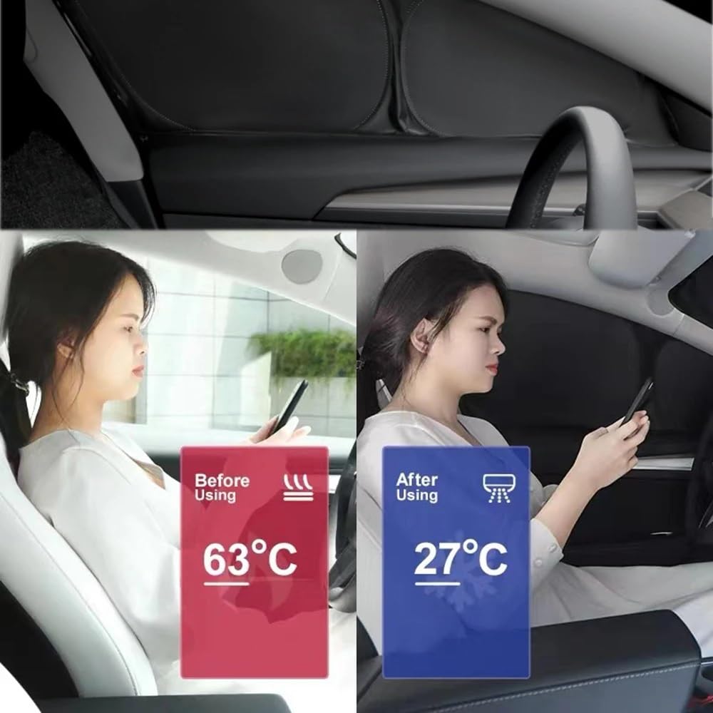 Parasol Coche Lateral Parasol Ventana Lateral Coche Con Ventosas Protector Privacidad Parabrisas Delantero Trasero Para Tesla Para Modelo 3 Para Modelo Y Ventanas Sin Marco Parasol Coche(BB MY front w