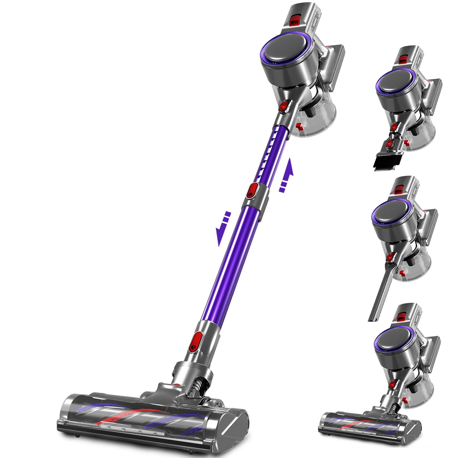 Authmic Akku Staubsauger Kabellos, 45000Pa Kabelloser Staubsauger mit Touchscreen, 50Mins, 1.6L, H13 HEPA, Anti-Tangle-Bürste, für Hartböden/Teppich/Tierhaare, Violett