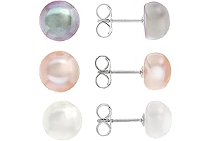 Fresh Water Pearl Sterling Silver Stud Earrings Set of 3