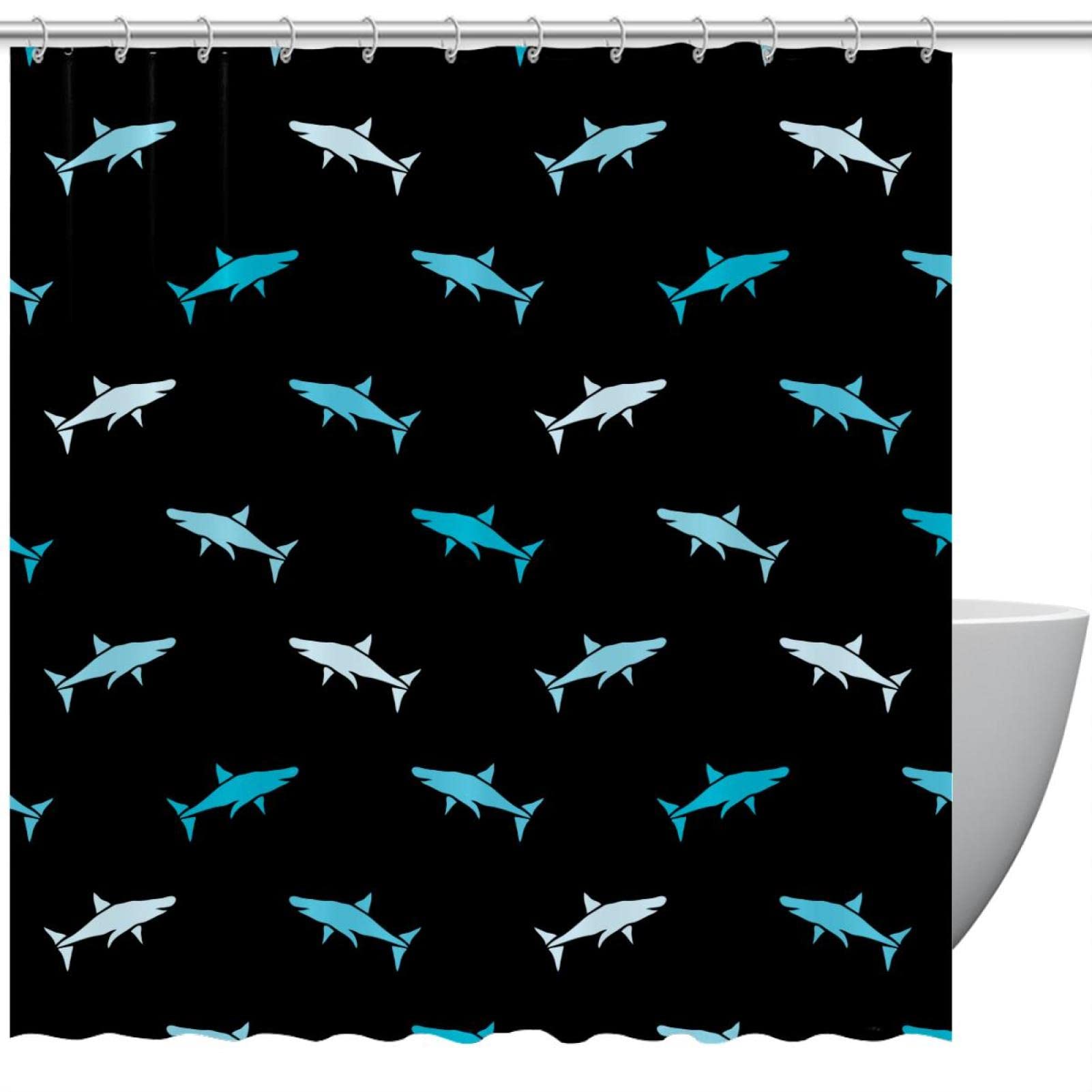 Rideau de douche imperméable motif requin ocean avec anneaux inclus