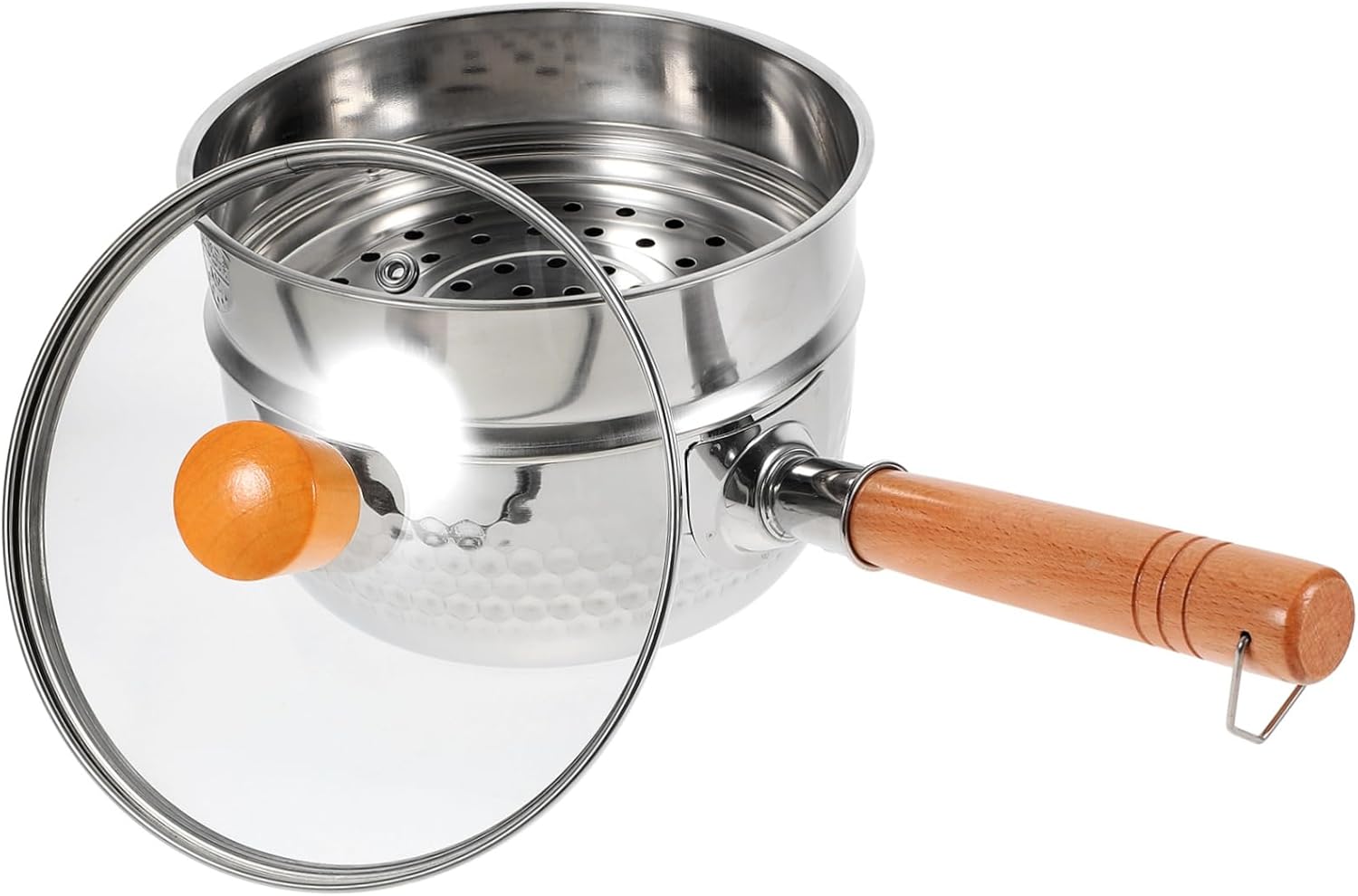 Enamel Pot Glass Lid Double Layer Soup Pot Milk Pan Pasta Strainer Steamer Random Style