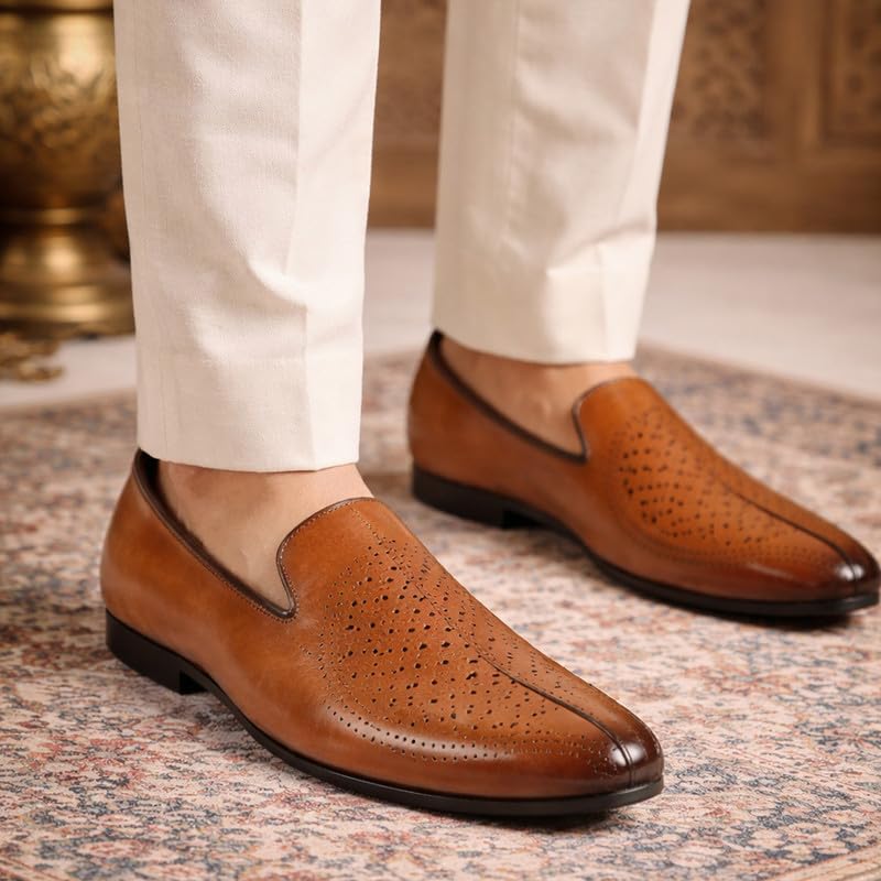 Image of FAUSTO Mens Laser Cut Ethnic Slip On Wedding Juttis and Mojaris | Festive Ethnic Dress Shoes