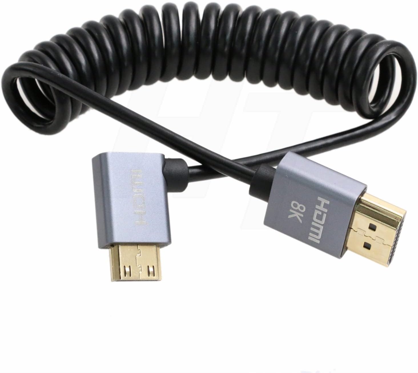 Mini HDMI to HDMI 2.1 8K 4K 60fps UHD Coiled Cable for Nikon Z5 Z7 D750 Sony CX7 SR7E Canon EOS R RP 5DIV ATOMOS Ninja V Portkeys Video Assist Monitor Type A C Right Angle