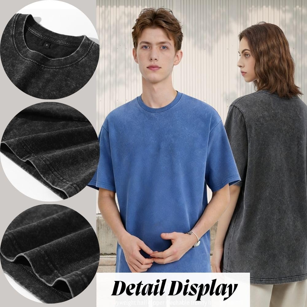 Maglietta oversize da uomo, confezione da 3, in cotone, estiva, retrò, lavata, alla moda, hip hop, vintage, casual