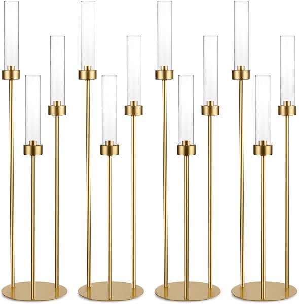 Vincidern 3-Arm Gold Candelabra Set with Acrylic Lampshade