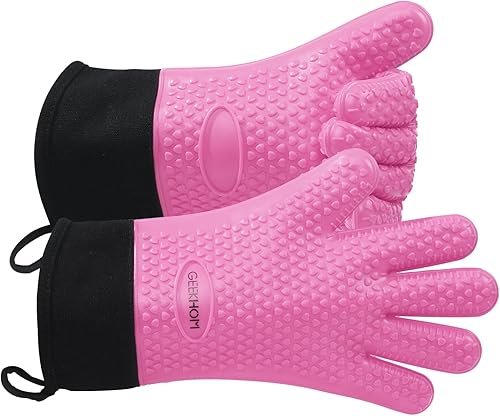 Miniatura 23 de Guantes de asado de GEEKHOM, resistentes al calor, guantes de silicona para horno, largos impermeables, antideslizantes, para barbacoa, cocinar