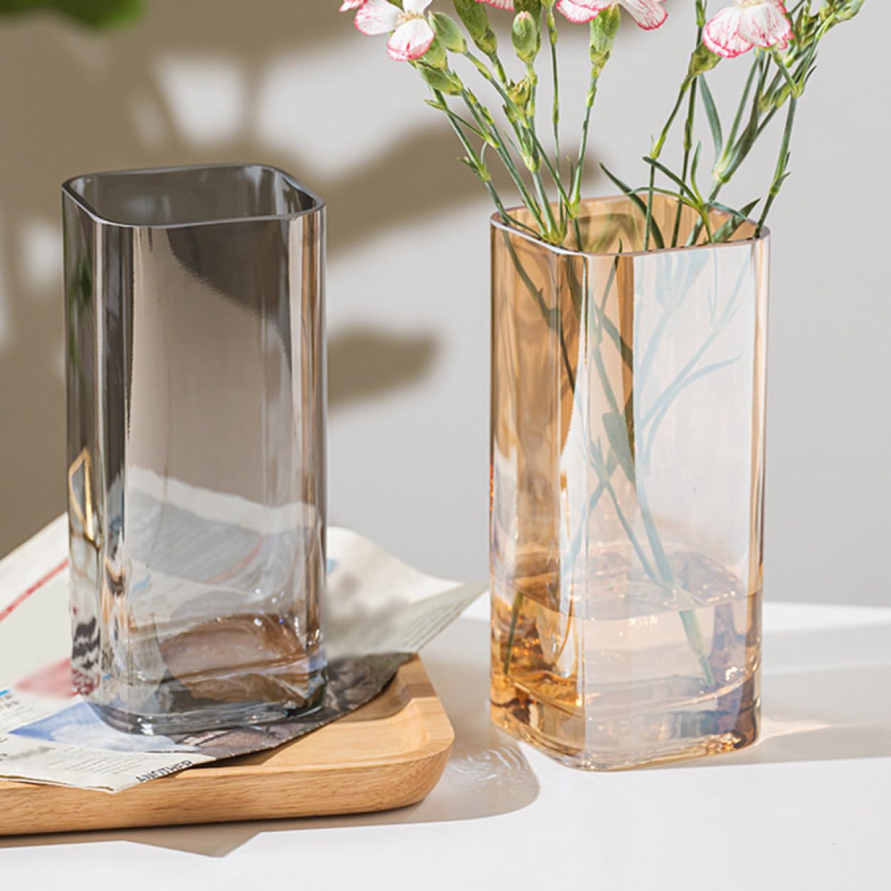 Amazon.co.jp: YJFFQ ガラスの花瓶 透明 ブラウン 花器 フラワーベース