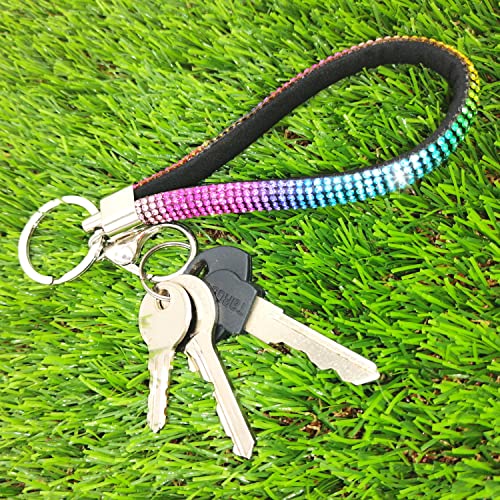 Rainbow Silver Rhinestone Keychain Sparkle, Bling Glitter Crystal Lanyard Key Chain, Bracelet Wristlet Bangle Key Ring Holder (Rainbow Rhinestones Lanyard) #TOP7