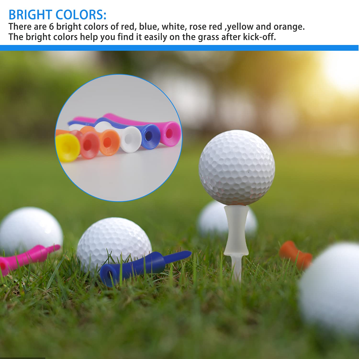 120 Piezas de Clavos de Plástico Coloridos para Pelotas de Golf, 6 Colores y 6 Tamaños con Bolsa de Almacenamiento