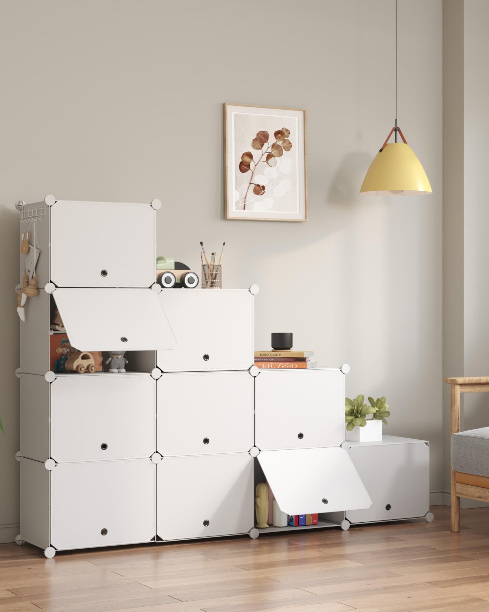 Mondeer Meuble Chaussure 10 Compartiments,pour 40 Paires,Plastique,Blanc | Étagère à Chaussures 3x7 Niveaux,Rangement Chaussures Modulable avec Porte,Crochet,Cadre en Acier,Couloir,Chambre,Entrée