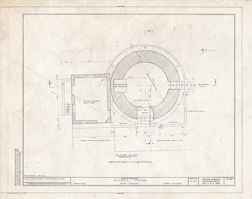 Historic Pictoric  Blueprint HABS VI,3-New,1A- (Sheet 2 of 5) - Windmill Tower, Raphune, Charlotte Amalie, St. Thomas, VI 24in x 18in
