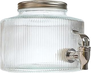 Dispensador de bebidas, recipiente para bebidas de cristal, 2 L, con grifo, dispensador de zumo, dispensador de agua, dispensador de limonada con tapa redonda acanalada