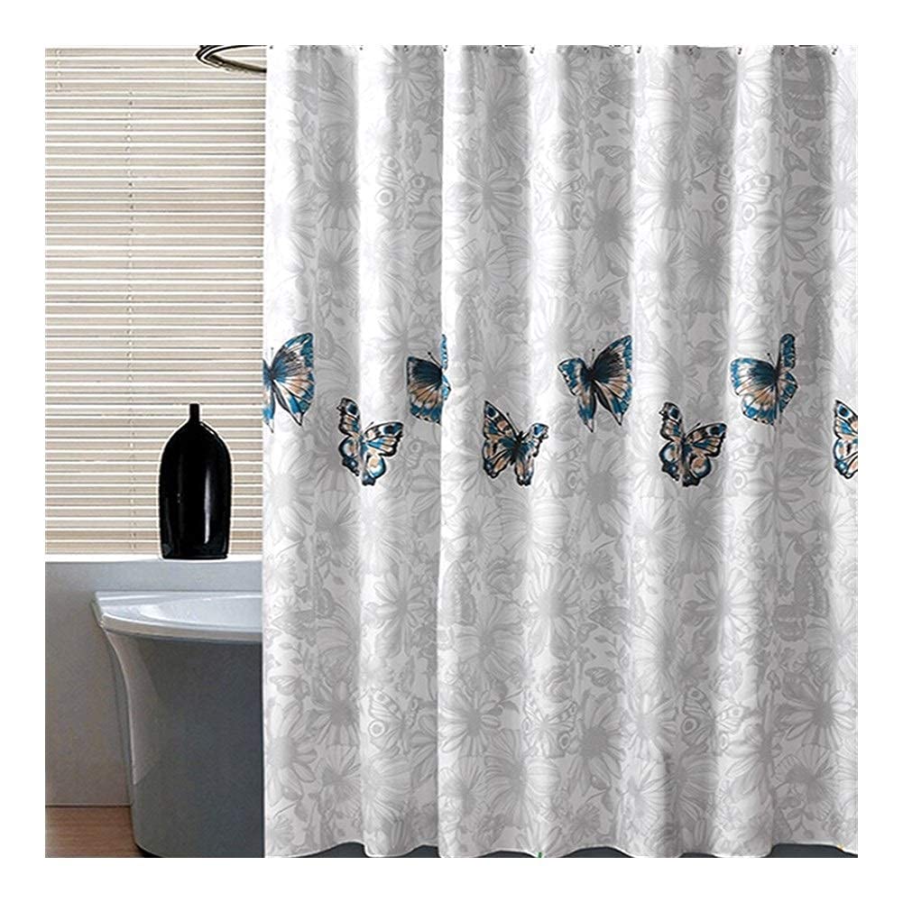 Rideau de bain en tissu polyester lavable et grand rideau de douche papillon