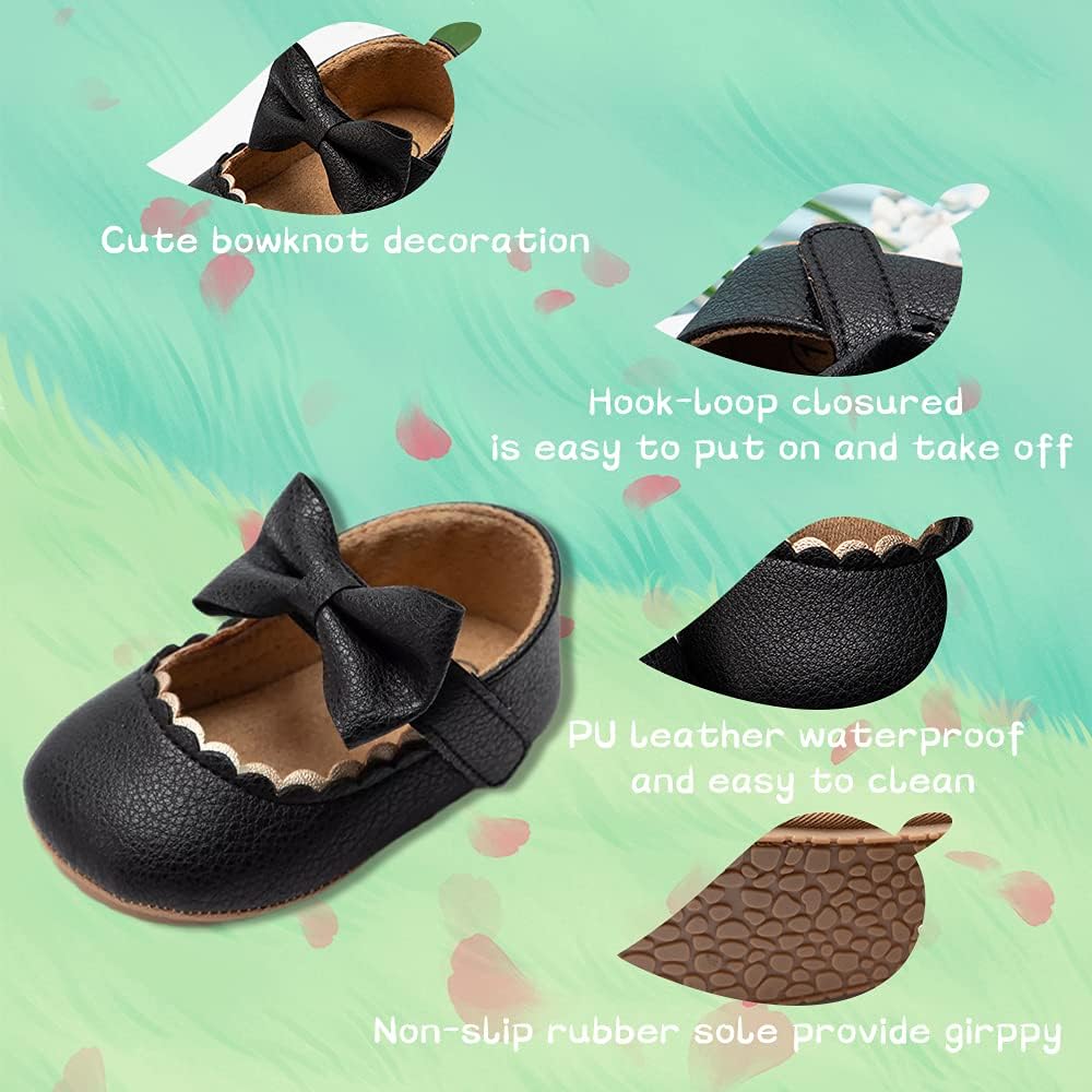 Meckior Infant Baby Girls Soft Sole Bowknot Princess Wedding Dress Mary Jane Flats Prewalker Newborn Light Baby Sneaker Shoes - Image 5
