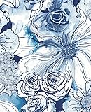 NextWall Harry & Grace Ink Rose Abstract Floral Peel and Stick Wallpaper (Celtic Blue)