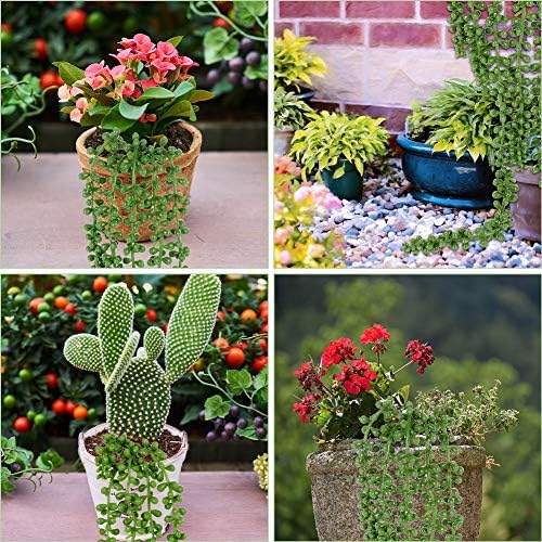 miuse 2 Pcs Artificial Hanging Succulents Plants String of Pearls Hanging Basketplant Fake Lover's Tears Succulent for Home Garden Wall Decoration(35cm)