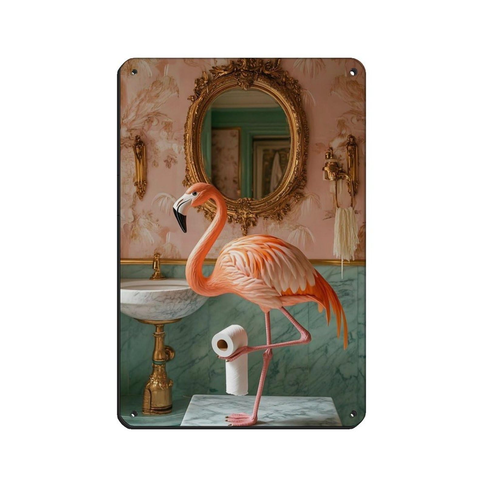 Lxwnze 20L X 30W Cm Flamingo Bathroom,Quirky Toilet Decor Tin Sign Vintage Metal Pub Club Cafe Bar Home Wall Art Decoration Poster Retro 8X12inch(20X30cm)