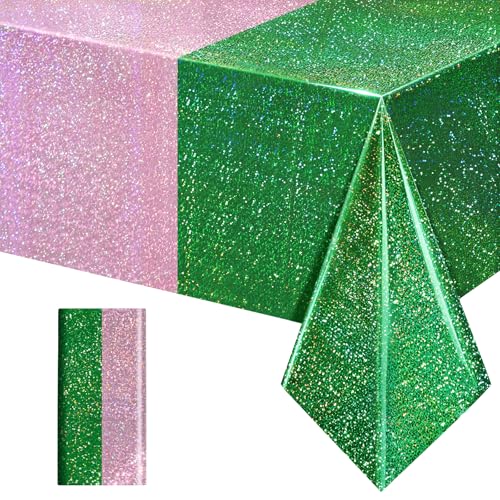 1 Pack Green & Pale Pink Holographic Tablecloth 40x108