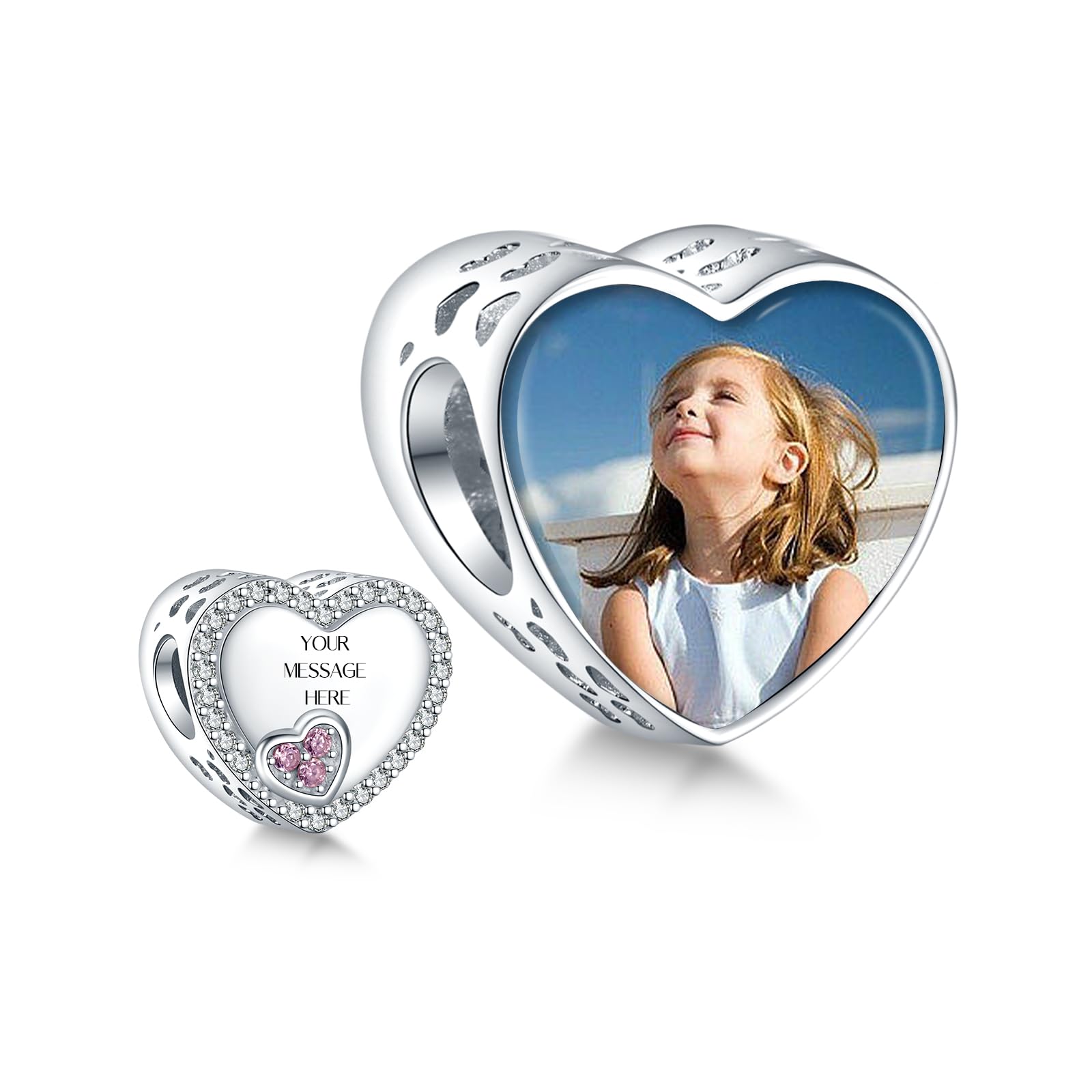 Annmors Personalized Photo Charm for Bracelet Necklaces,925 Sterling Silver Charm Love Heart Shaped Engraved Customize Picture Gift for Birthday