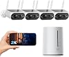 Camcamp Solar Home Security Camera System Wireless Outdoor, 2K 4MP Battery Camera with Integrated Solar Panel, 100% Wire-Free 4-Cam Kits, 2-Way Talk, IP66, Spotlight & Siren Alarm