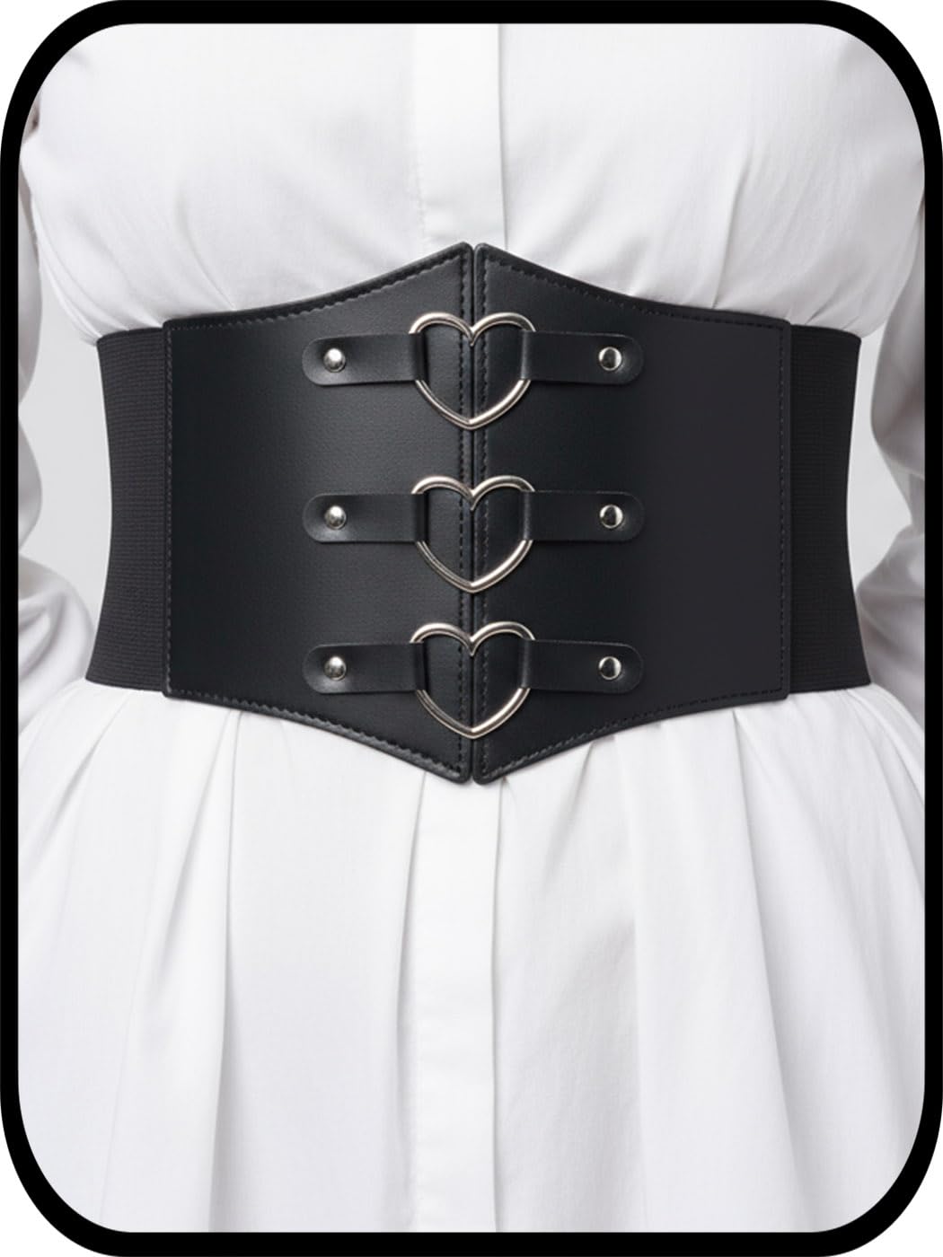 Urieo Heart Leather Black Corset Belt for Women