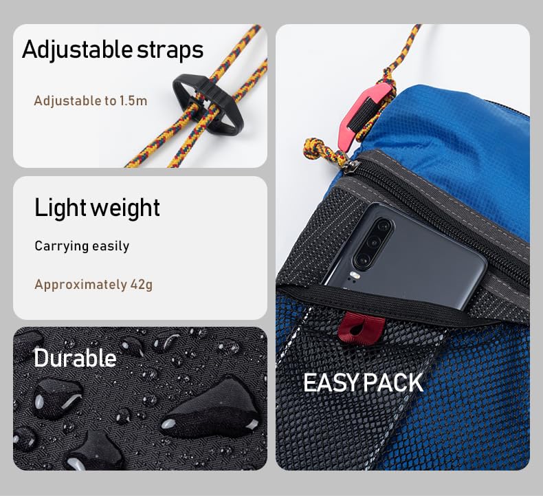 Outdoor hiking crossbody bag, single shoulder foldable large capacity hanging rope bag, ultra light nylon leisure hanging bag (black)3