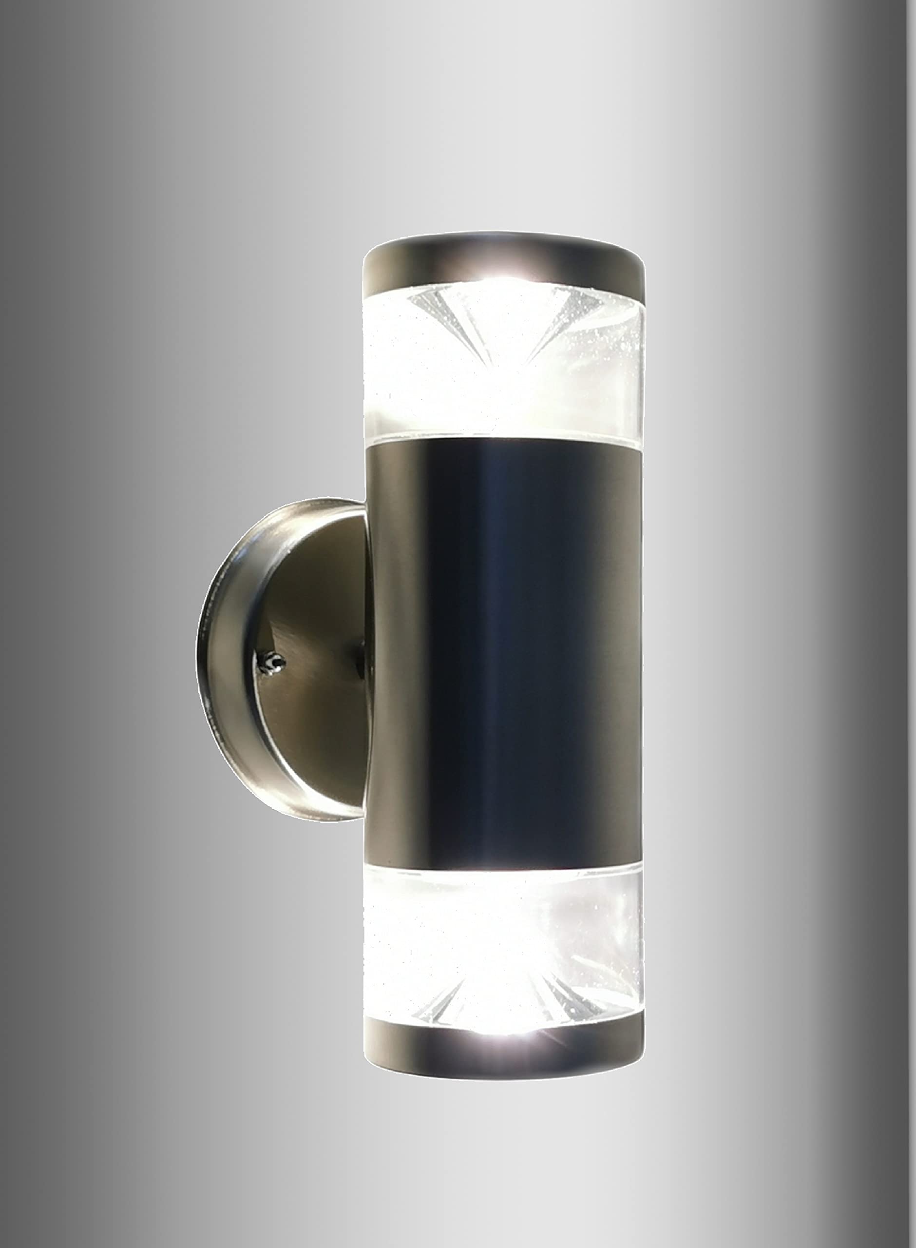 Trango 2er Pack 8003 IP44 Alu Up & Down Wandlampe, Wandstrahler Rund Edelstahl gebürstet in Rund für innen & außen - Wandleuchte, Außenstrahlermit mit 2x GU10 Fassung (ohne Leuchtmittel)