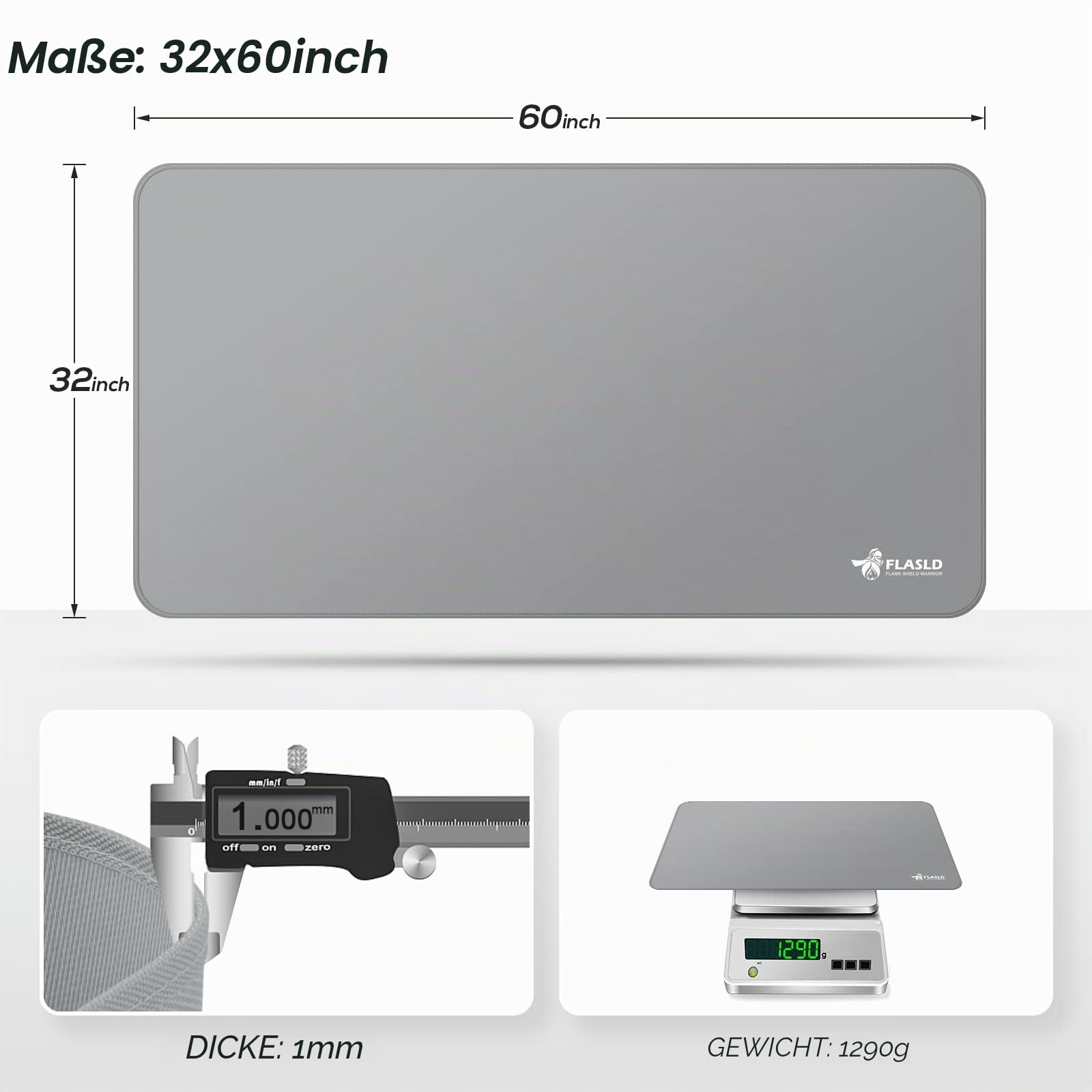FLASLD Untergrillmatte, 80 x 152 cm, feuerfestes und wasserdichtes Pad für Holzkohlegrills, Gasgrills, Ölfritteusen und Raucher, Schutzdeck und Terrassenmatte, Silbergrau
