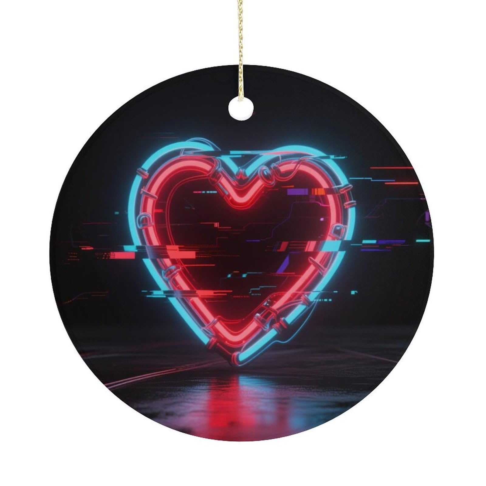Personalized Christmas Ornaments 2025 Ceramic Hanging Neon Heart with Errors Ornaments with Gold String Double-Sided Vintage Holiday Decorations for Tree Mantel Tabletop Xmas Party Favors