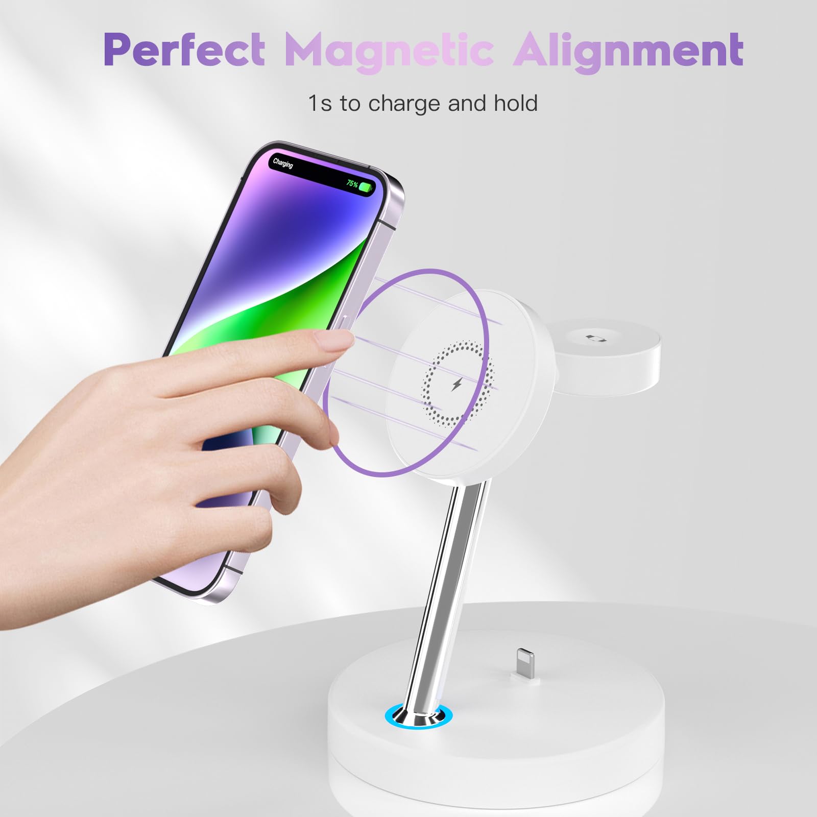 Caricatore Wireless,Sewowibo 3 in 1 Caricatore Wireless,Stazione Ricarica per i Phone 15/14 /13/12 Serie, caricatore magsafe per Apple Watch Ultra/9/8/7/6/5/4/3/2/SE, AirPods 3/2/pro-Bianco