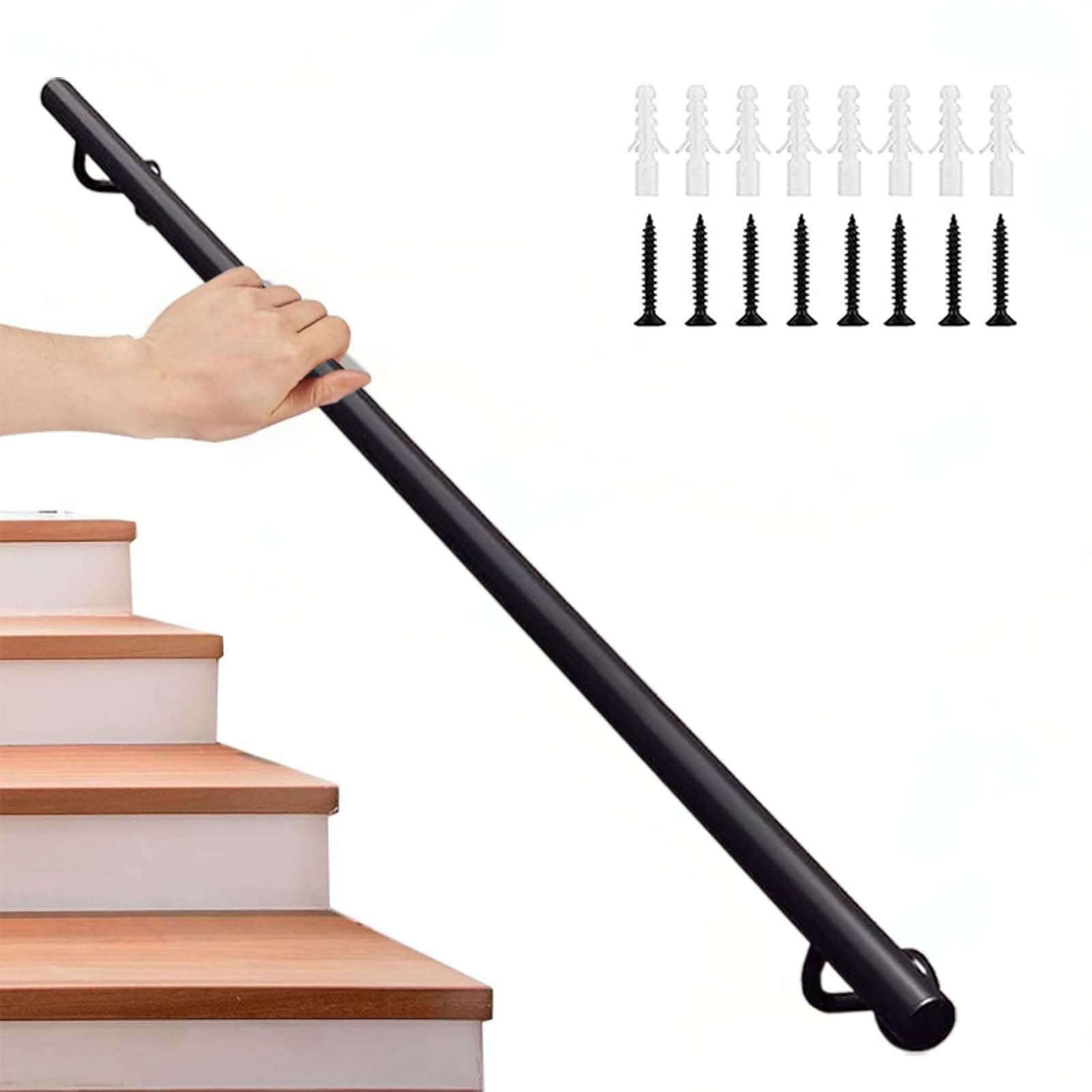 Rampes d'escalier noires en fer forgé rond 390cm pour intérieur