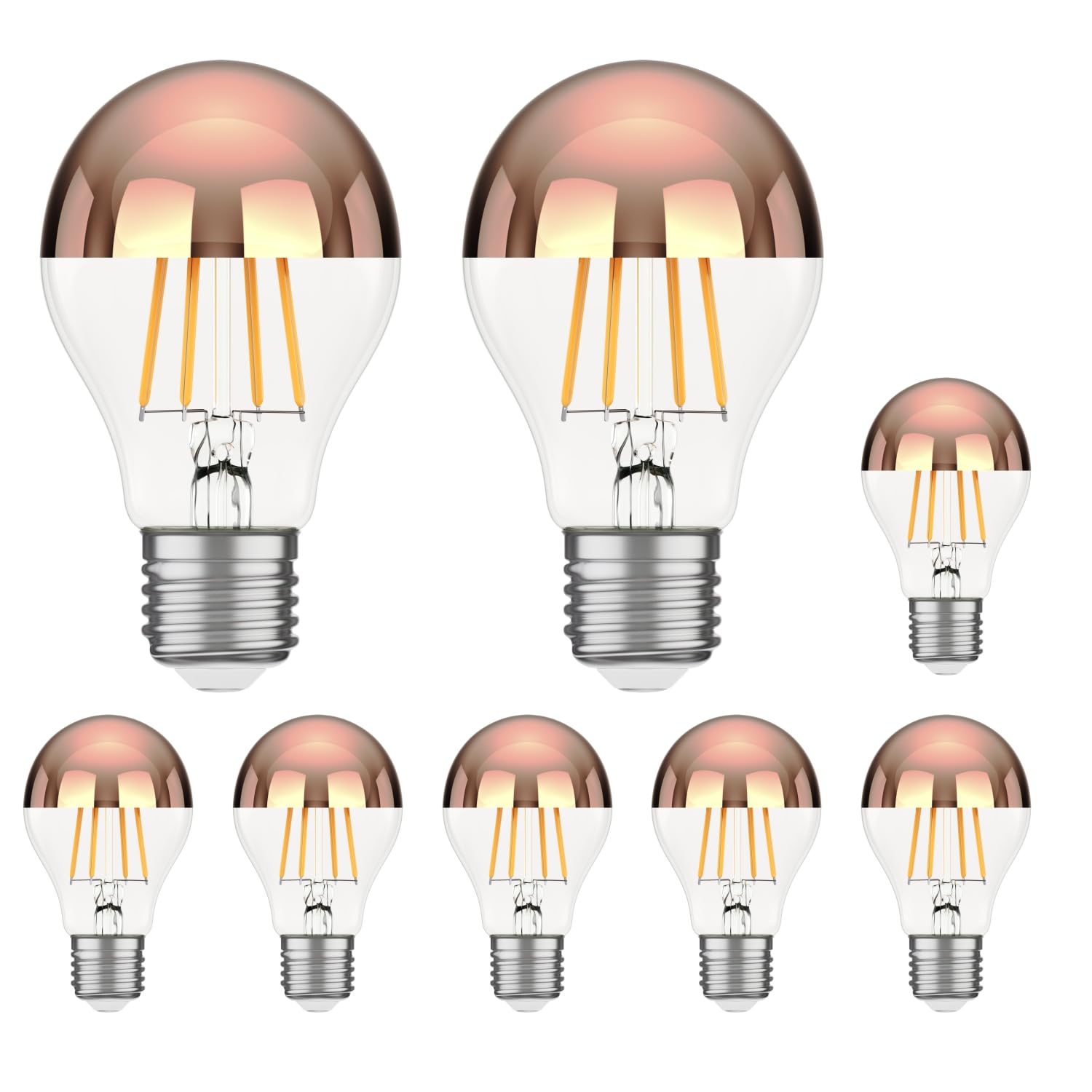 ledscom.de 8 Stück E27 LED Leuchtmittel, A60, warmweiß (2600 K), 7,5 W, 839lm, Kopfspiegel (roségold)