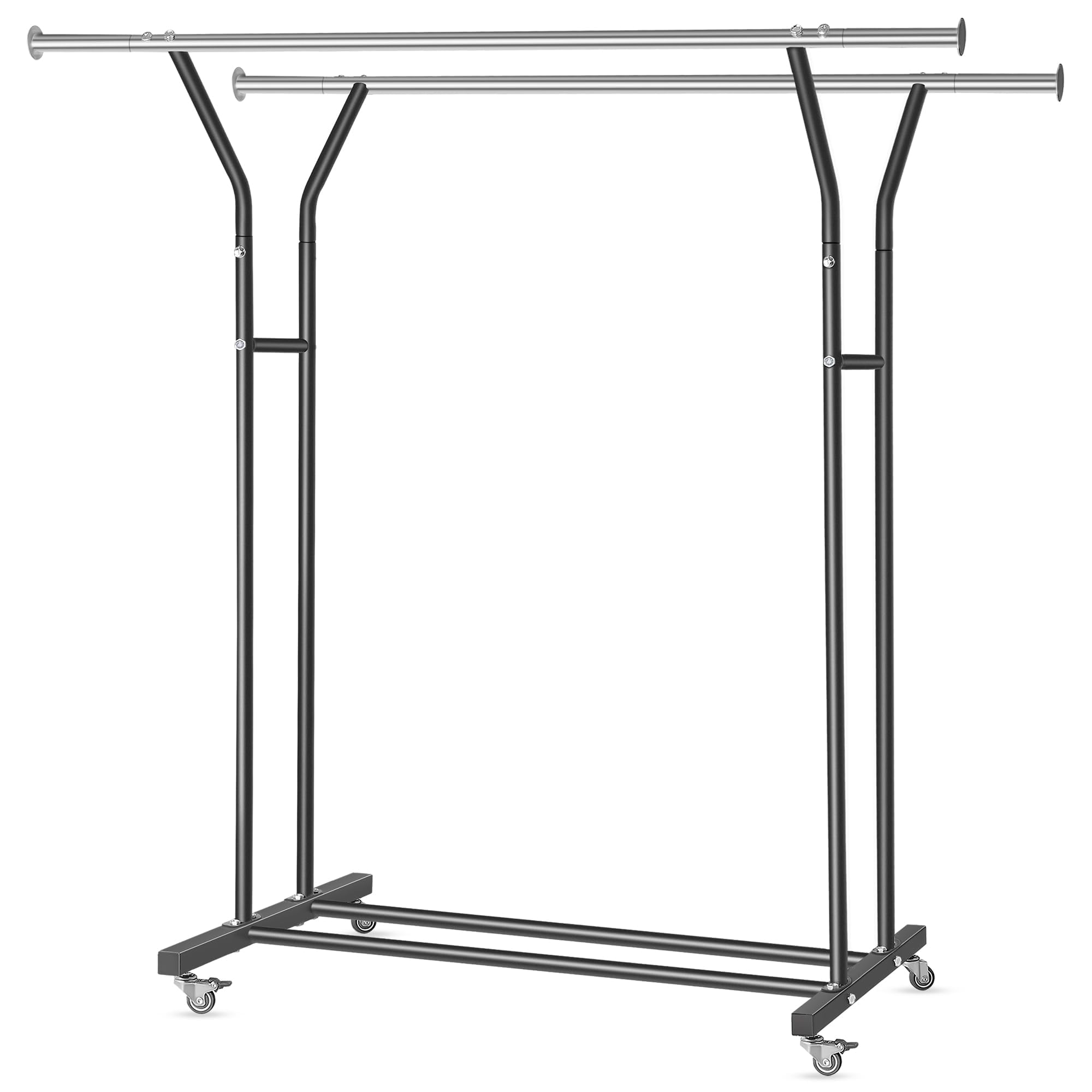 Photo 1 of VICERII Clothing Rack, Heavy Duty Clothes Rack with Wheels and Bottom Shelf, 52.36’’ Metal Double Clothing Rack with Wheels, Wardrobe Rack for Hanging Clothes, Coats, Shirts, Skirts, Dresses, Black