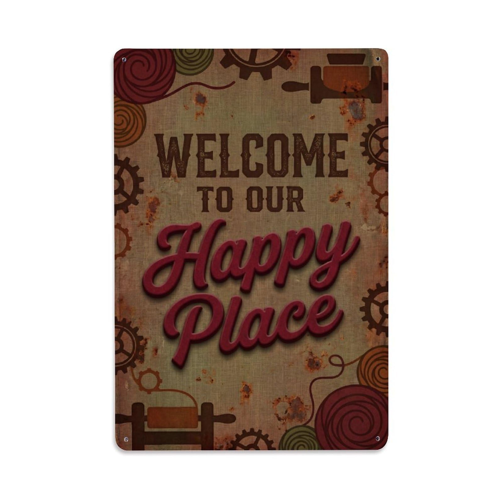 Welcome To Our Happy Place Vintage Fuller Mill Metal Tin Sign Plaque Wall Decor for Cafe, Club Bar, Office, Home Garden Metal Poster 8x12Inch