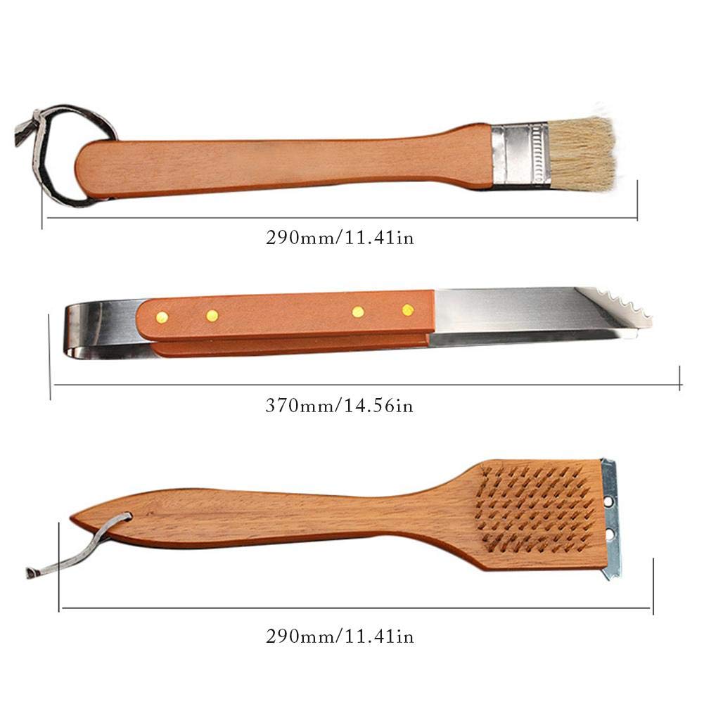 Grillzubehör Set 18-teilig Grillbesteck Edelstahl Grillrost mit Holz-Griff Set mit Tasche hervorragendes Grillwerkzeug für Camping Familie