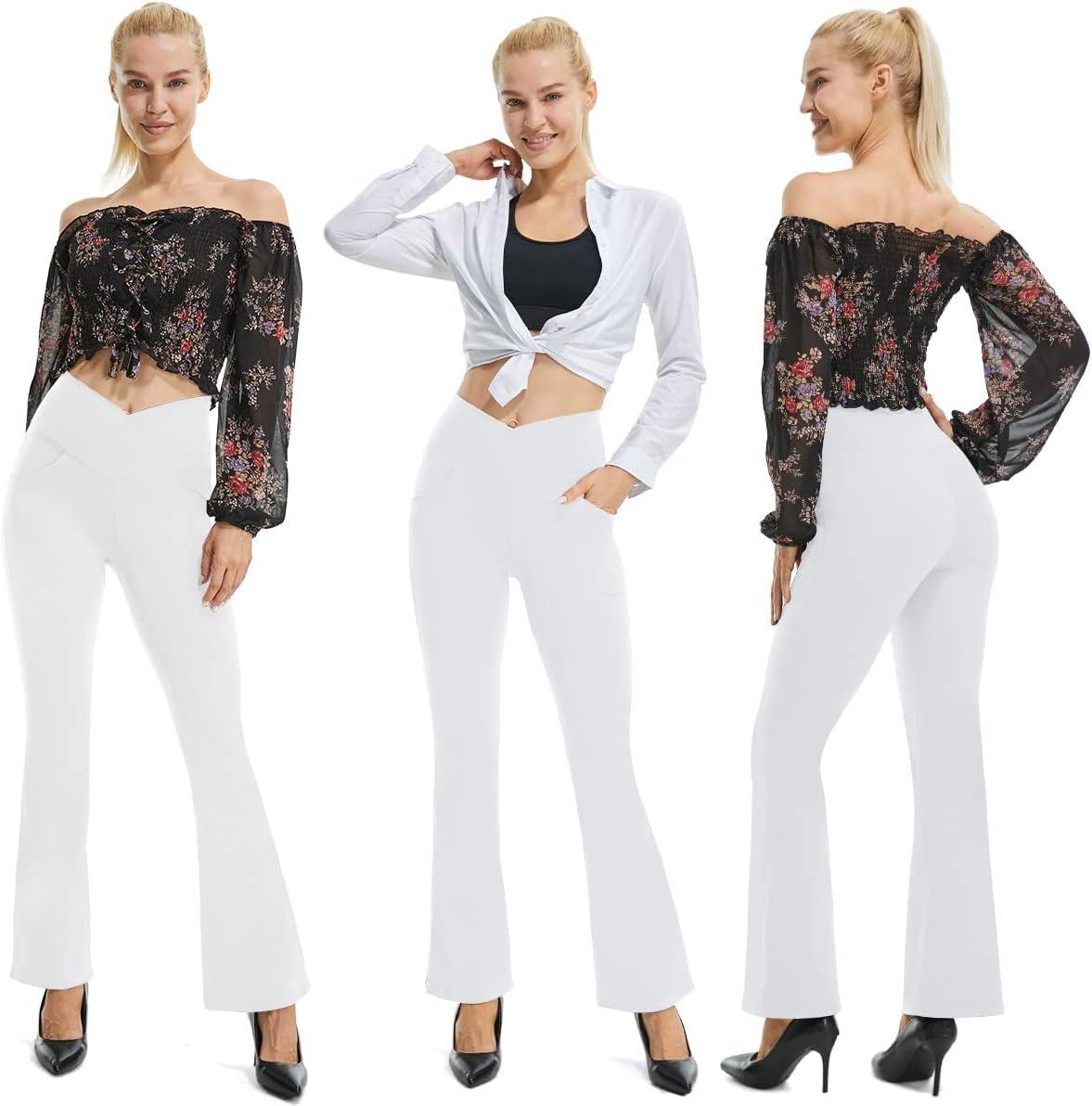 TOPYOGAS Womens Casual Flare Leggings with Pocket Bootleg Yoga Pants Crossover Hight Waisted Workout Pants - Image 4