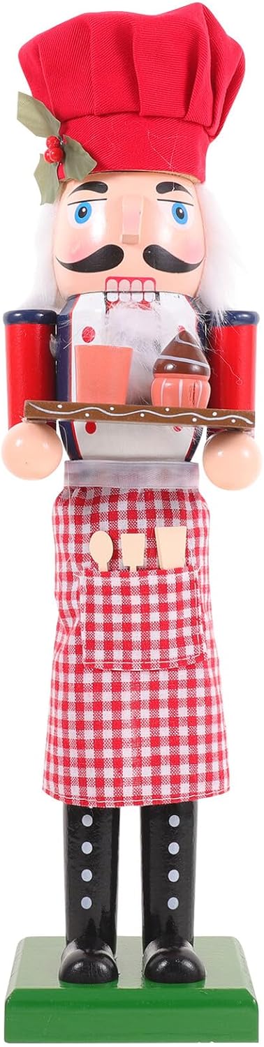 Roleader Wooden Pastry Chef Nutcracker Figurine Christmas Tabletop Ornament Nutcracker Decor Festive Holiday Home Decoration