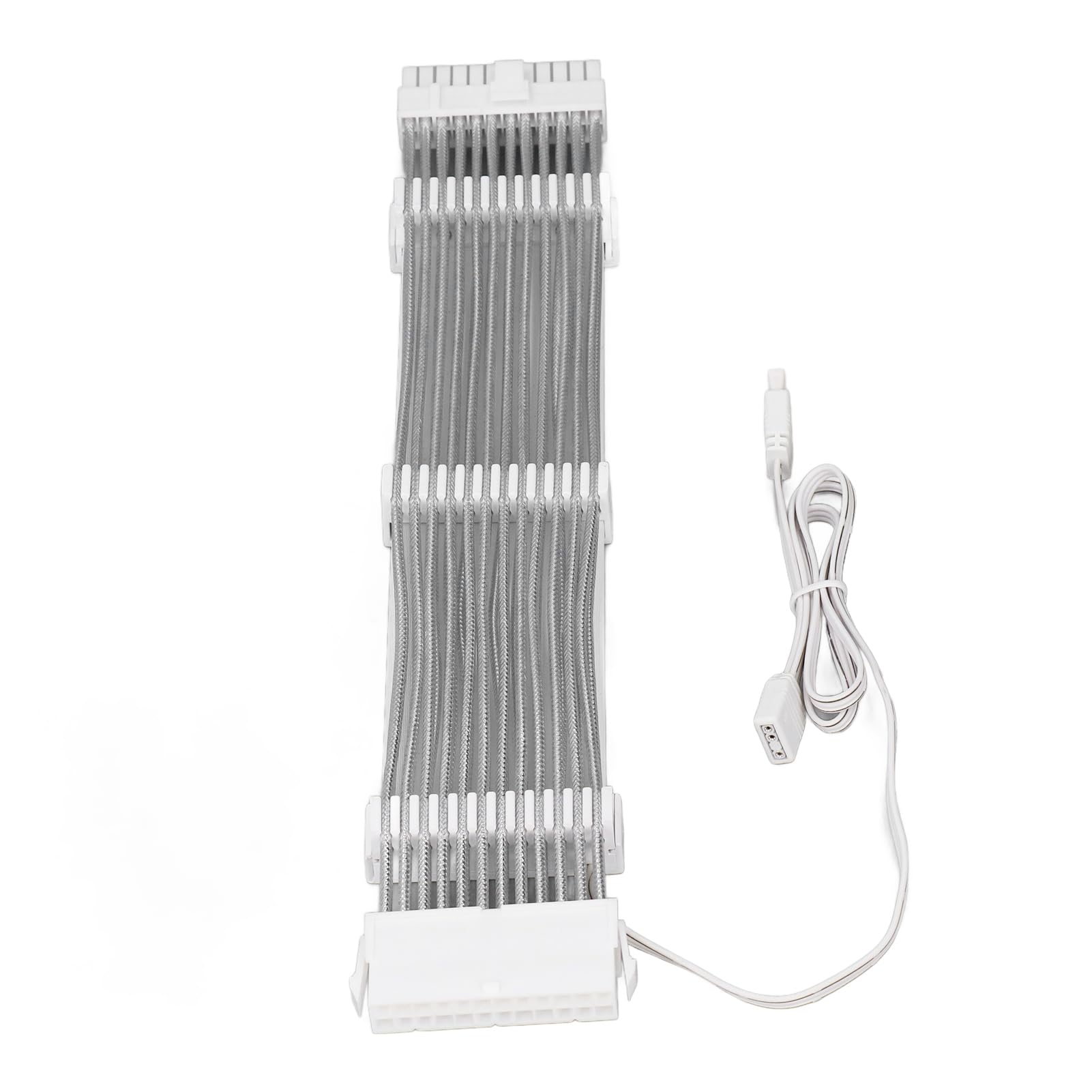 Przedłużacz Zasilania GPU ARGB, Jasny Wielokolorowy Design, Przedłużacz Zasilania 24PIN do 24PIN do Komputerów do Gier, Kolor Biały 60 Cm