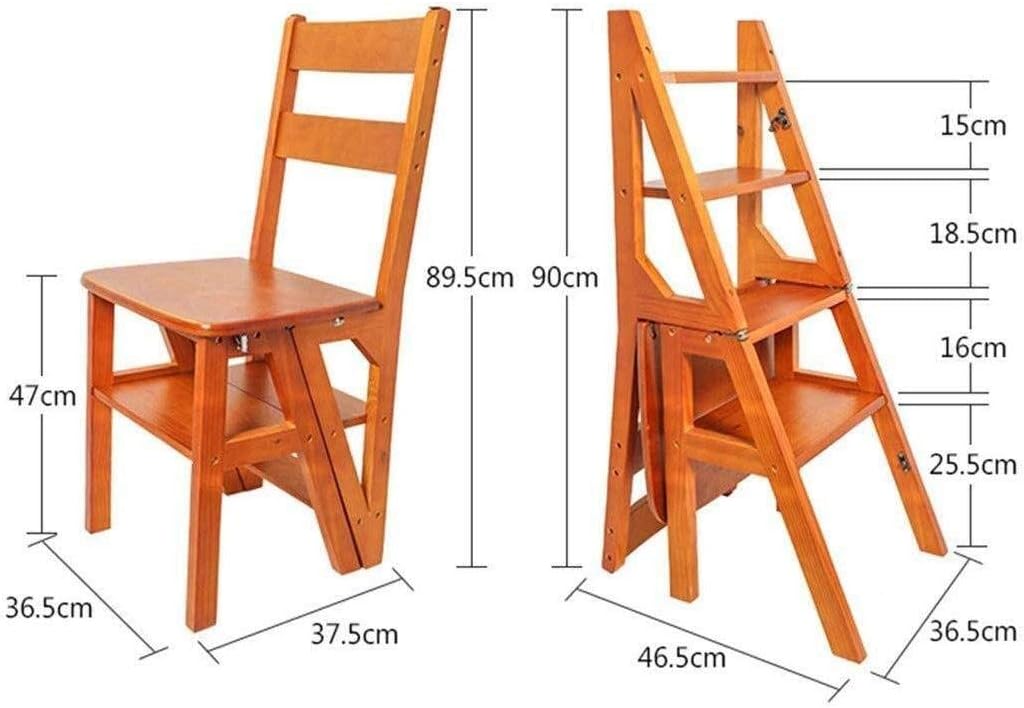 FMURY Activity Retractable Chair Simple Foot Two Step Provincial Building Chair Ladder Rack Wood Home