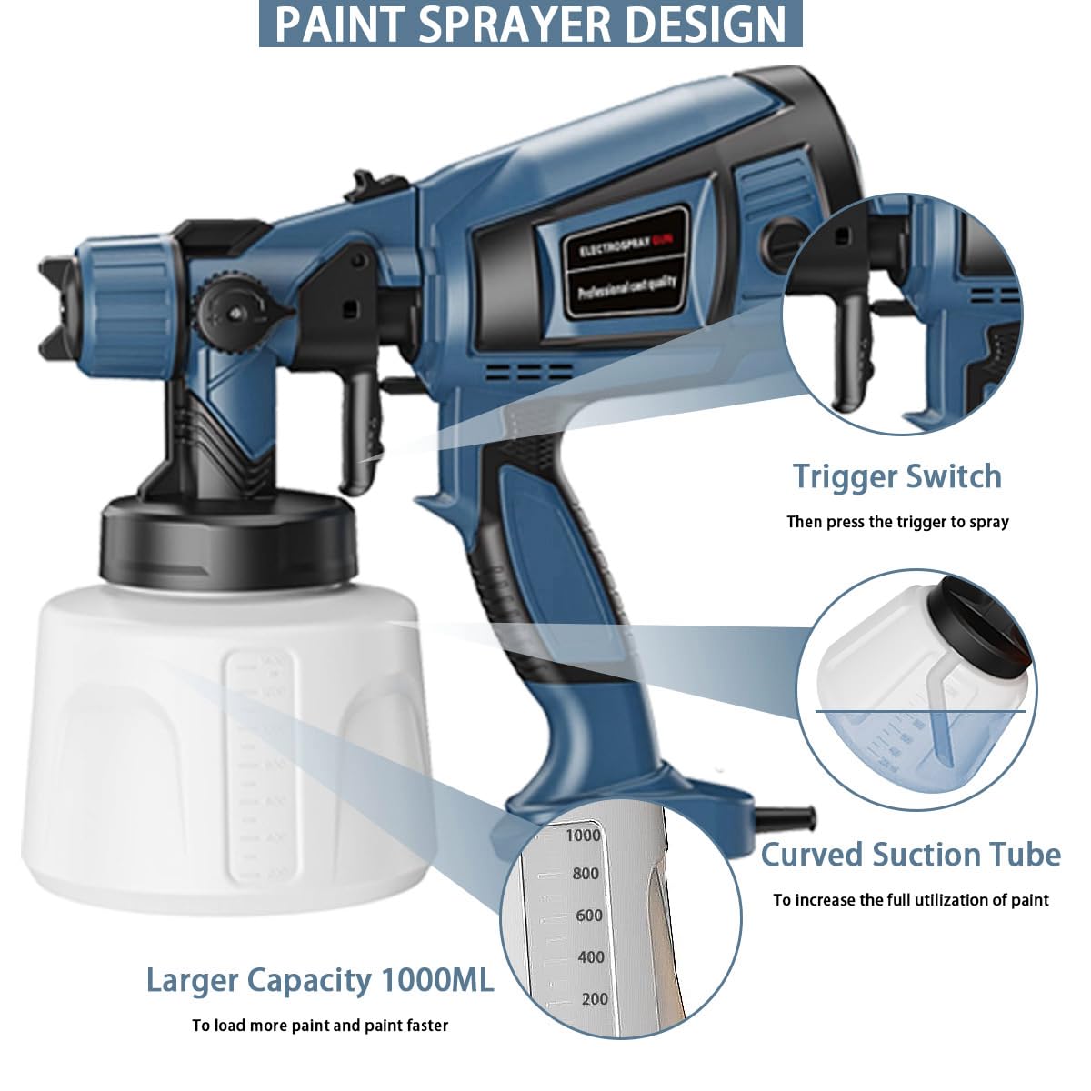 TOPALL Pistola Pintura Electrica,Pistola para Pintar Paredes y Techos,850W 32000PRM 1400ML HVLP Pistola Pintar Electrica Pulverizador de Pintura,con 5 Boquillas y 3 Patrones