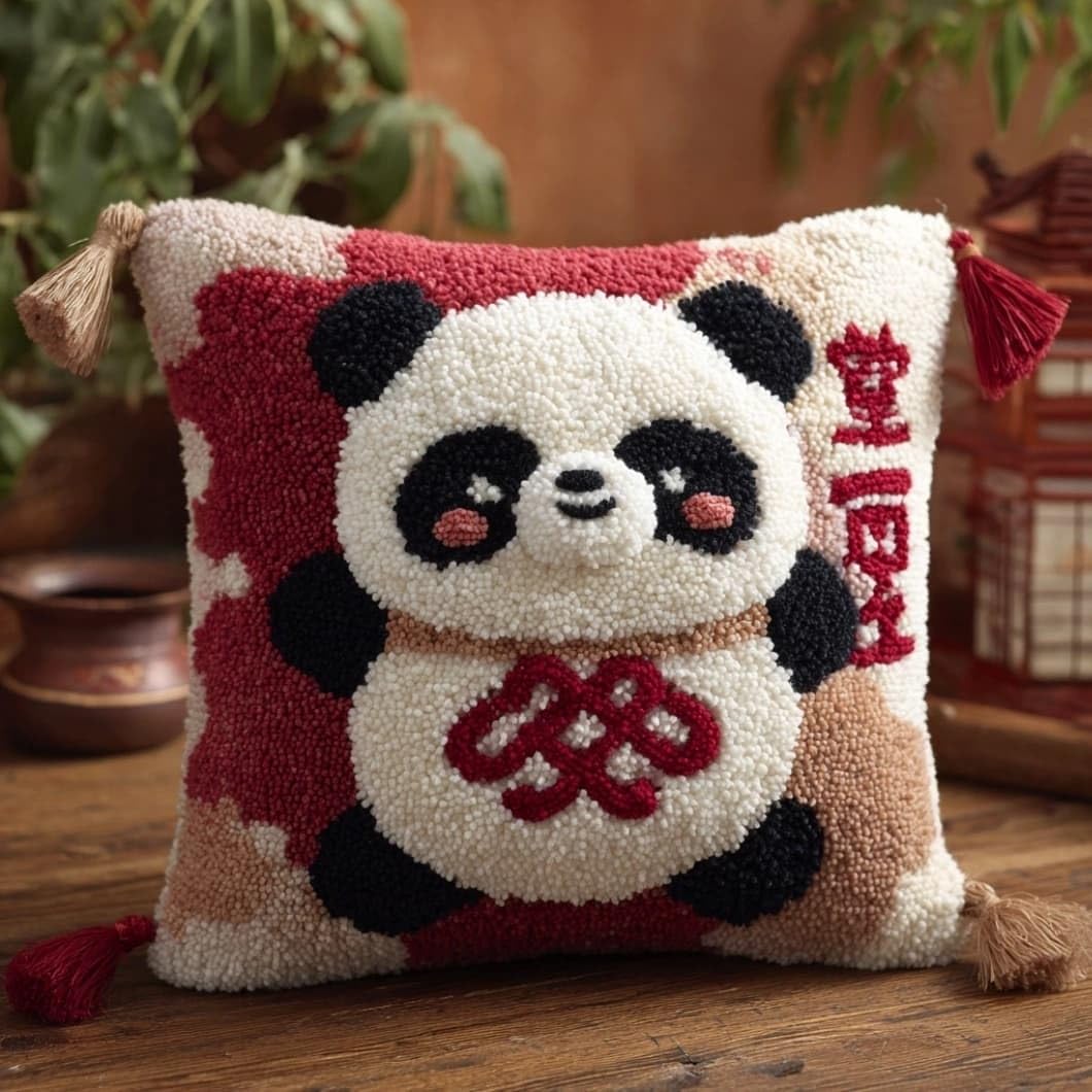 Taxpy Latch Hook Cushion Kits Panda 17X17 Inch