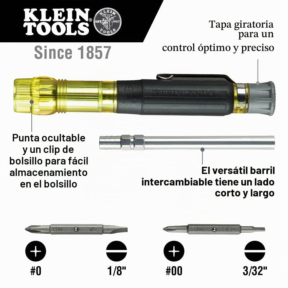Klein Tools 80037 - Juego de herramientas de destornillador, precisión de bolsillo multibroca y longitud ajustable, 2 piezas, negro/amarillo
